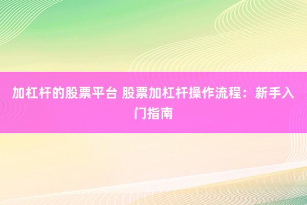 加杠杆的股票平台 股票加杠杆操作流程：新手入门指南