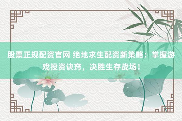 股票正规配资官网 绝地求生配资新策略：掌握游戏投资诀窍，决胜生存战场！