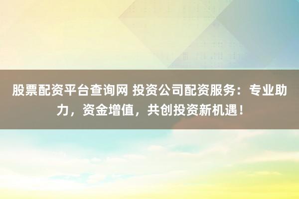 股票配资平台查询网 投资公司配资服务：专业助力，资金增值，共创投资新机遇！