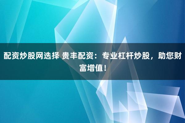 配资炒股网选择 贵丰配资：专业杠杆炒股，助您财富增值！