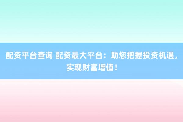 配资平台查询 配资最大平台：助您把握投资机遇，实现财富增值！