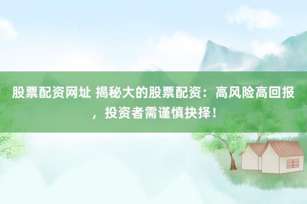 股票配资网址 揭秘大的股票配资：高风险高回报，投资者需谨慎抉择！