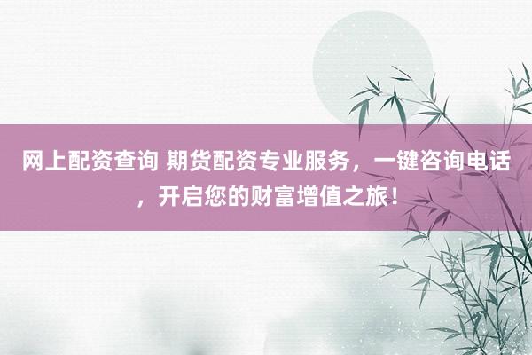网上配资查询 期货配资专业服务，一键咨询电话，开启您的财富增值之旅！