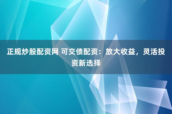 正规炒股配资网 可交债配资：放大收益，灵活投资新选择