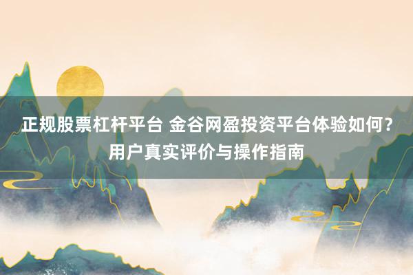 正规股票杠杆平台 金谷网盈投资平台体验如何？用户真实评价与操作指南