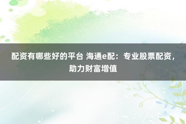 配资有哪些好的平台 海通e配：专业股票配资，助力财富增值