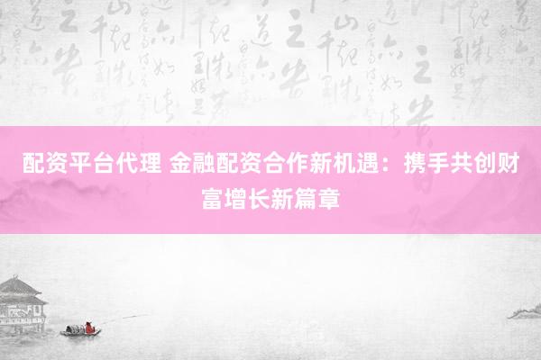 配资平台代理 金融配资合作新机遇：携手共创财富增长新篇章