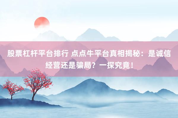 股票杠杆平台排行 点点牛平台真相揭秘：是诚信经营还是骗局？一探究竟！