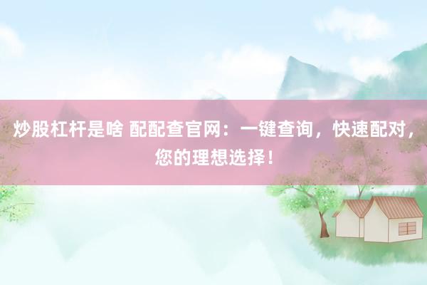 炒股杠杆是啥 配配查官网：一键查询，快速配对，您的理想选择！
