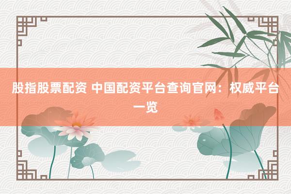 股指股票配资 中国配资平台查询官网:权威平台一览