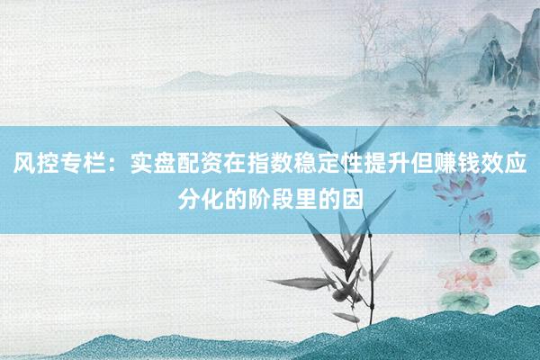 风控专栏：实盘配资在指数稳定性提升但赚钱效应分化的阶段里的因