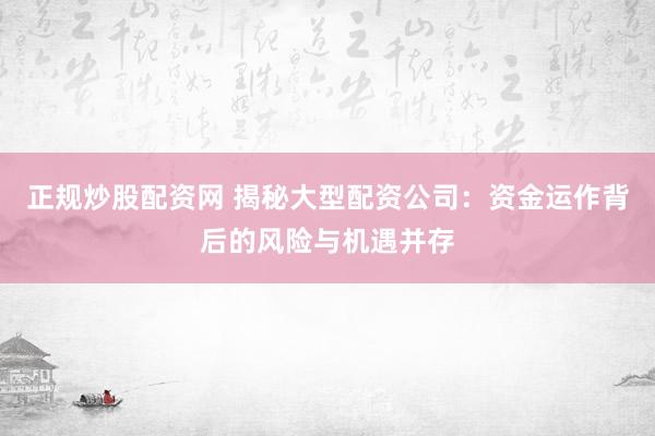 正规炒股配资网 揭秘大型配资公司：资金运作背后的风险与机遇并存